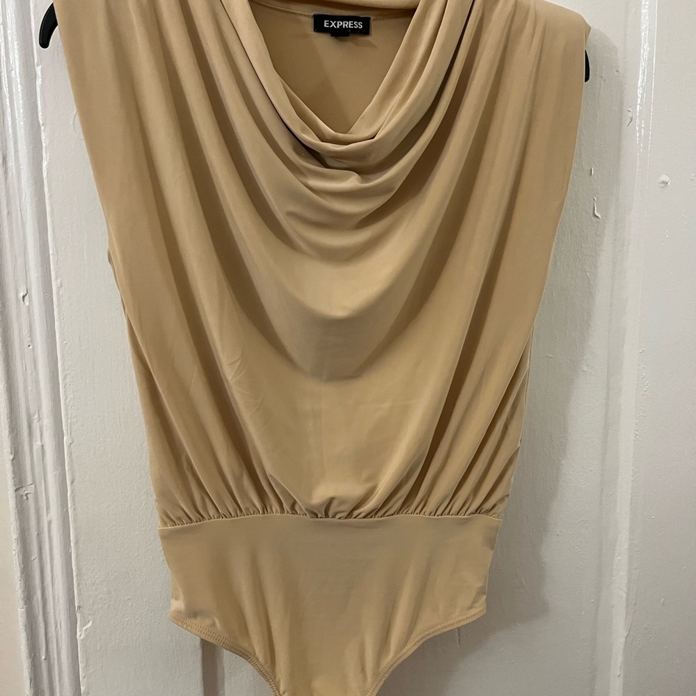Express Women's Beige Drape Neck Bodysuit